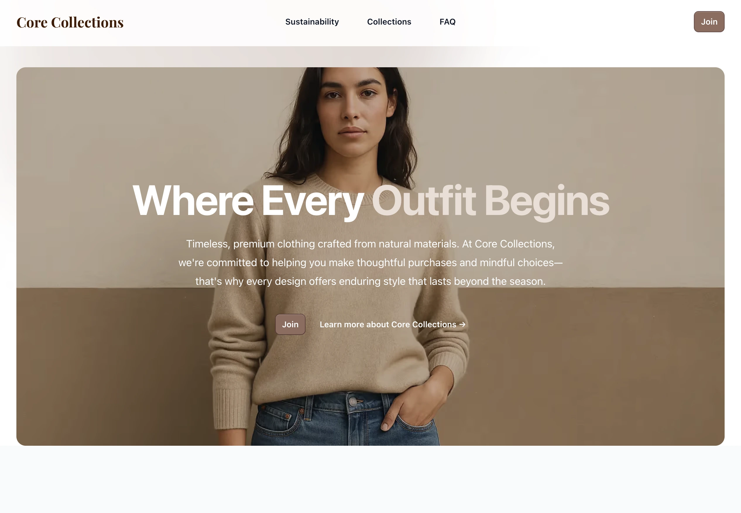 Core Collections sustainable clothing website